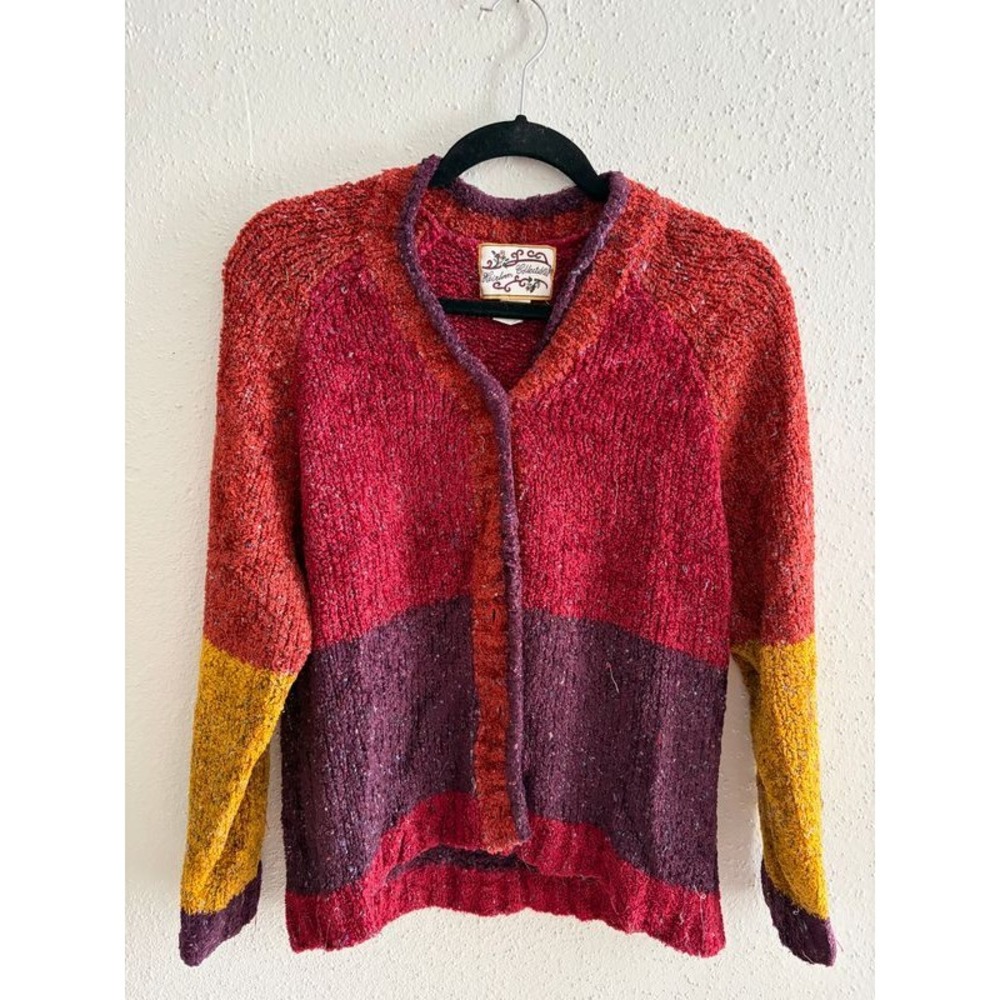 Vintage Heirloom Collectibles Colorblock Cardigan Sweater M Autumn Fall Chunky